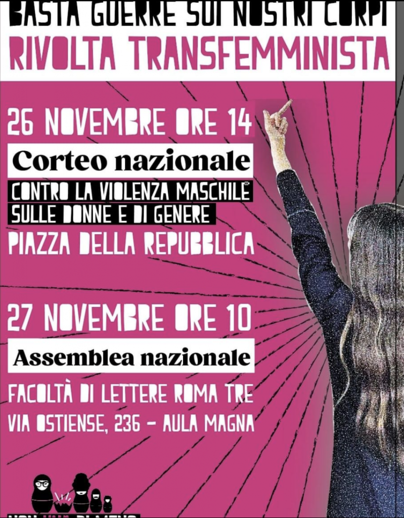 manifesto / cartel / poster Basta Guerre Sui Nostri Corpi Rivolta Transfeminista 2022 novembre 26 ore 14 Roma Piazza della Repubblica